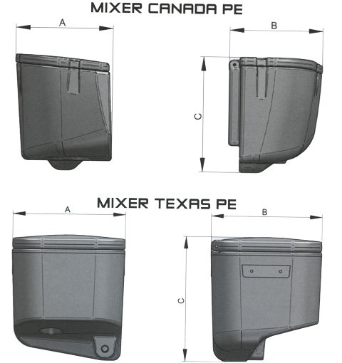 Mixer Canada PE + Mixer Texas PE, disegno quotato